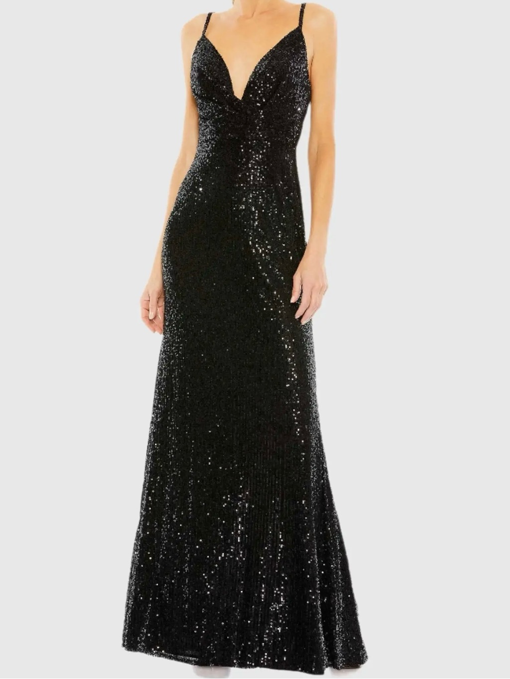 Mac Duggal 26945 Black Sequined Draped V Neck Gown Nwt Size 14